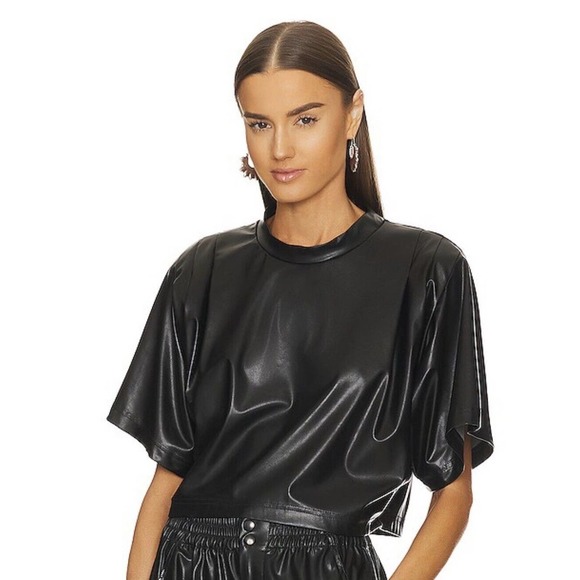 Isabel Marant Etoile Blouse Top Brooky Tee NWT Women's 38/6 Black Polyurethane - Picture 2 of 3